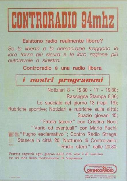 Locandina Controradio - Anno 1976