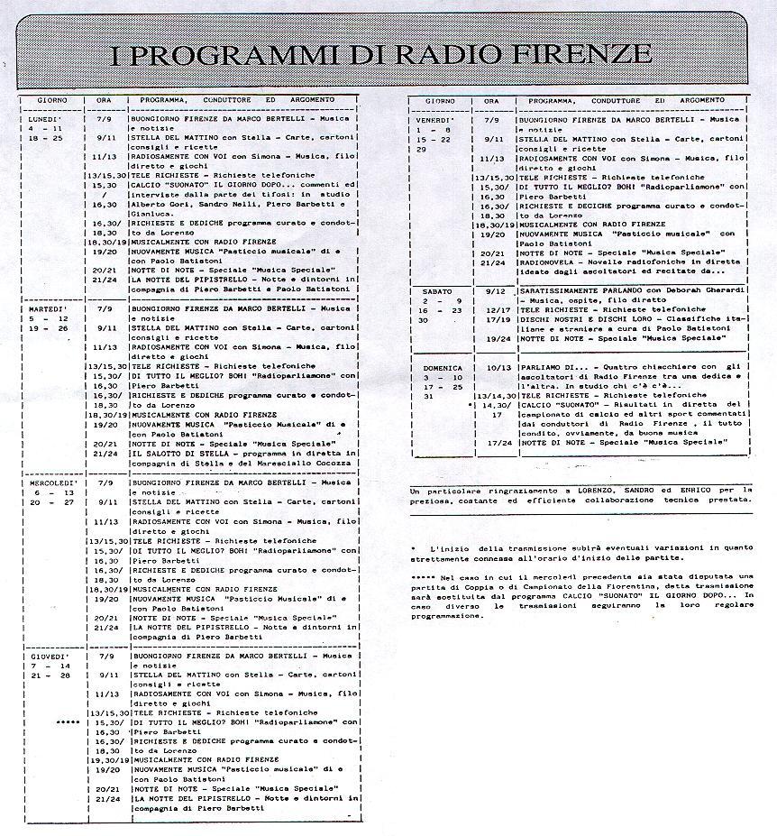 programmazione 1989 R.Firenze